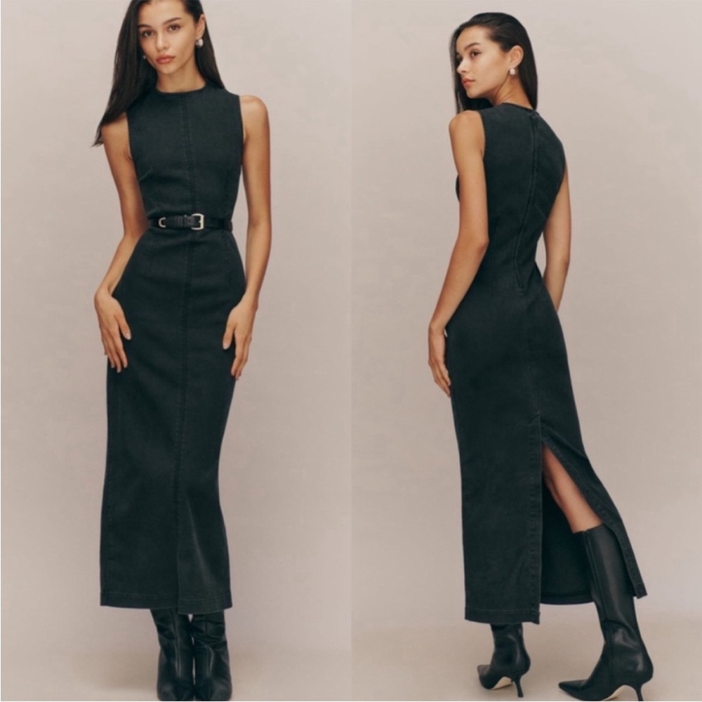 Reformation NWT Kendi Denim Midi Dress in Washed Black Size 8